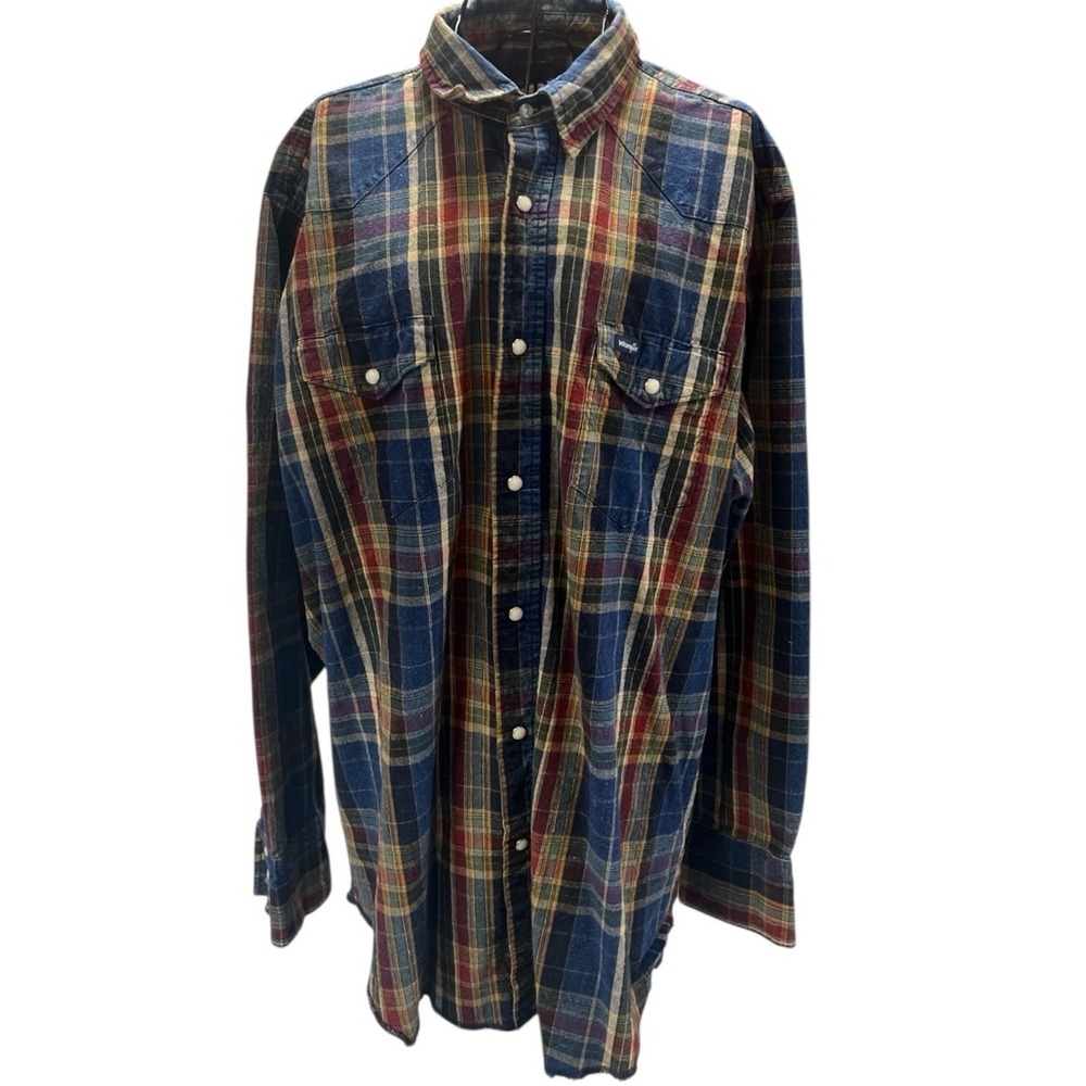 Wrangler‎ Men's Western Pearl Snap Shirt Plaid XL Tall Long Sleeve Cowboy